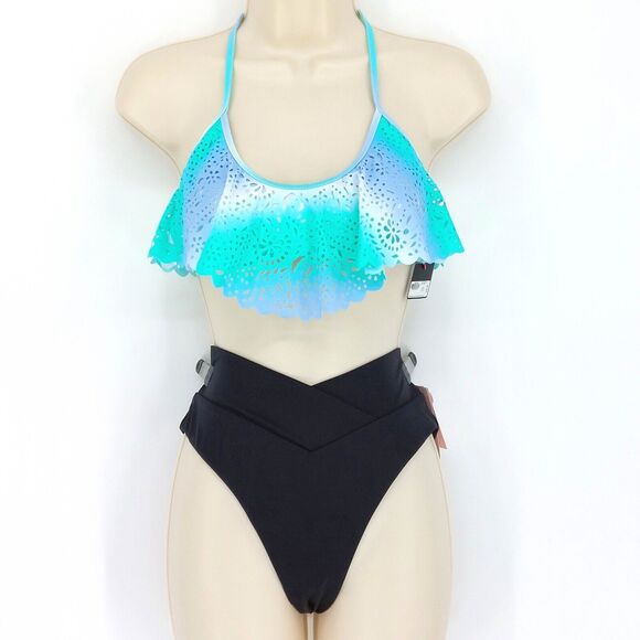 Victoria Secret Bikini Med High Waist Cheeky Crossover Bottom Layered Cutout Top - Picture 1 of 6